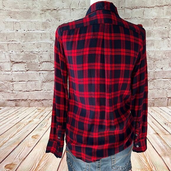 Banana Republic Dillon plaid flannel ruffle shirt button up - Picture 6 of 6